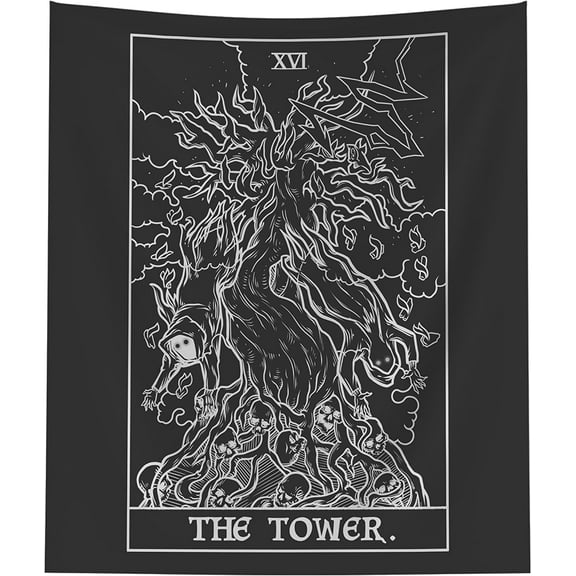 The Ghoulish Garb The Tower Tarot Card Terror Tarot Shadow Edition Tapestry 60" x 50"