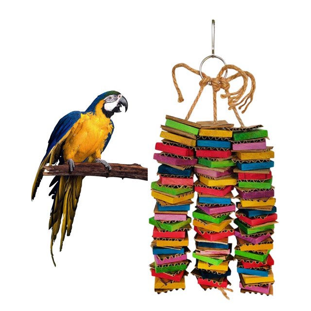 Juguete para masticar pájaros, bloques de divertidos, juguete colgante para rasgar, jaula para pájaros, juguetes de entrenamiento para loros, 3 cuerdas Yinane Juguetes para masticar aves