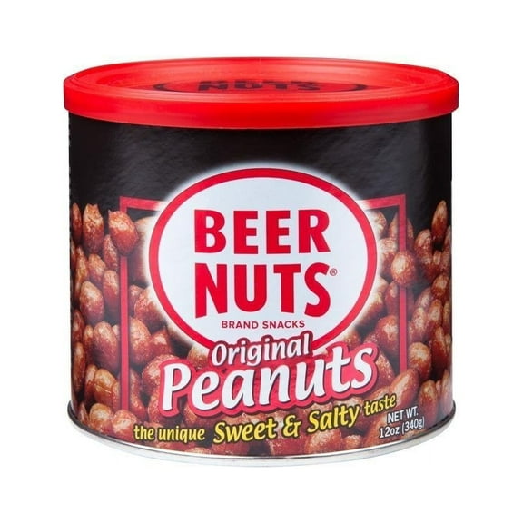 BEER NUTS Original Peanuts - Travel Size Sweet & Salty Bar Nuts - Gluten Free, Kosher, Low Sodium Peanut Snacks - 12oz Resealable Can