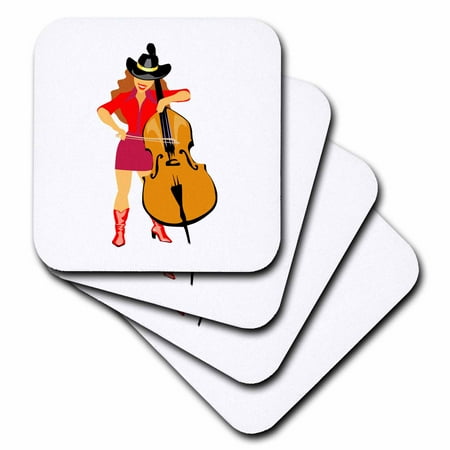 3dRose bass upright player cowgirl red, Soft Coasters, set of 4