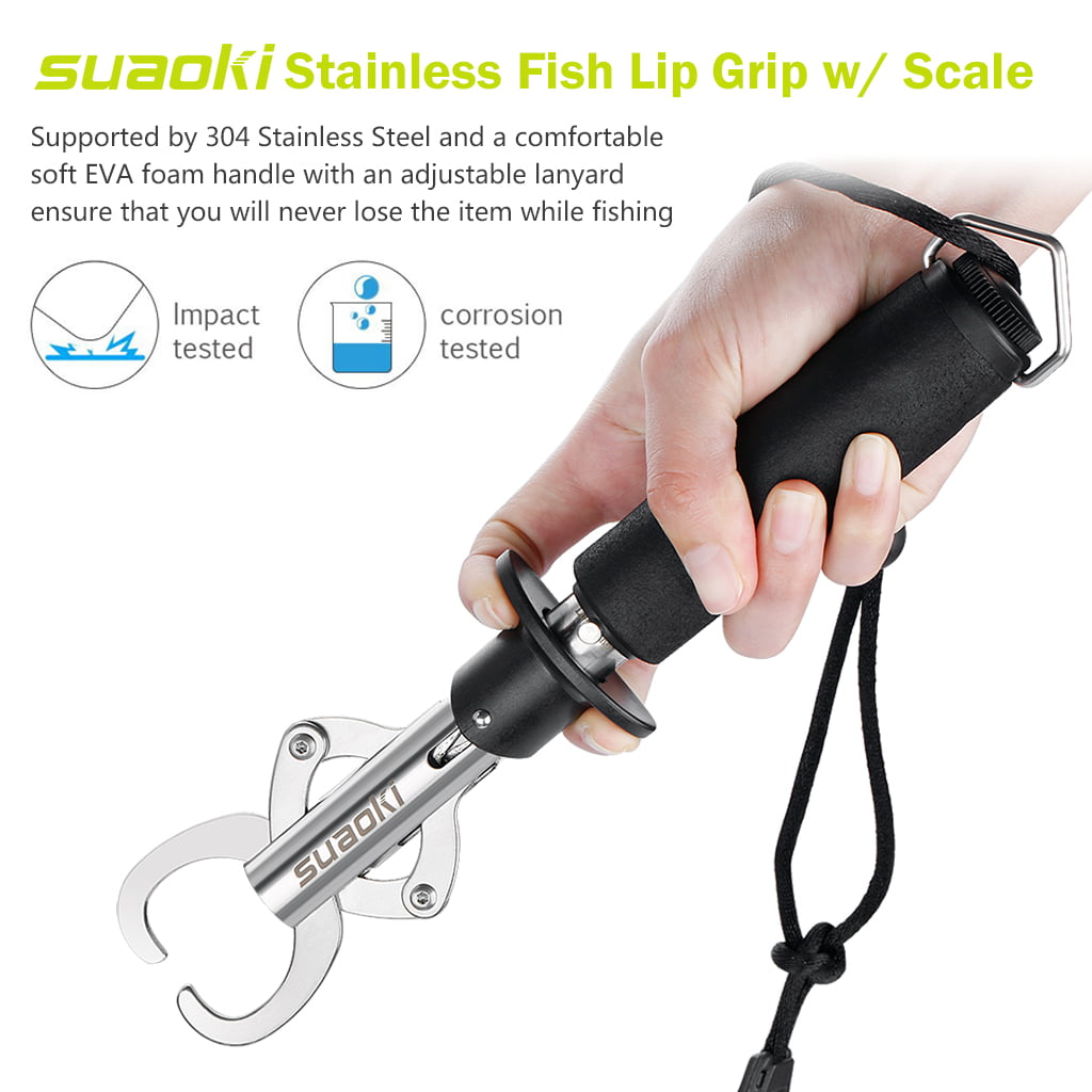Suaoki Stainless Steel Fish Lip Gripper Grabber Grip Two-sided Trigger Tool  Fish Holder with Scale Max 33 lbs / 15kg EVA Foam Handle Adjustable 