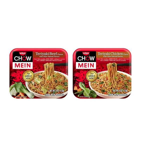 Nissin Chow Mein Premium Teriyaki Beef & Chicken Variety Bundle (Pack of 12)