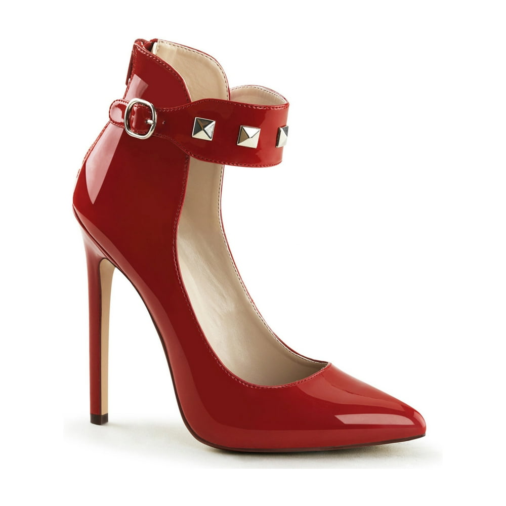 Pleaser - Womens Red Patent 5 Inch Single Sole Ankle Cuff Heels with ...