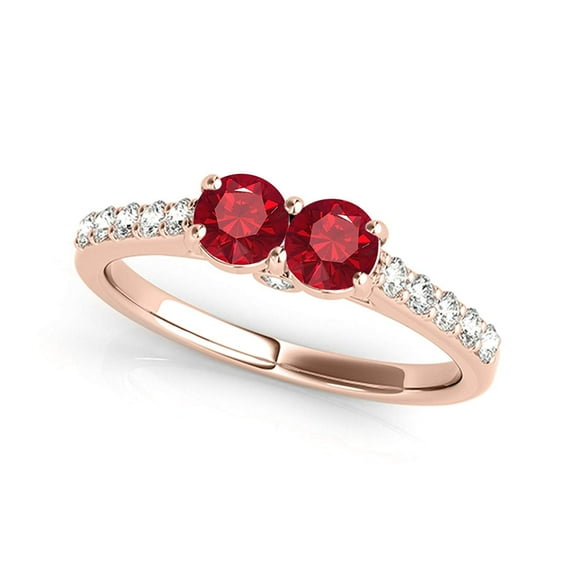 1.10 Ct Two Stone Diamond And Ruby Engagement Ring - Bridal Set-14k Gold