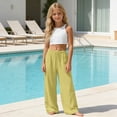 thumbnail image 6 of Lovzfmll Girl's Pants, Linen Drawstring Wide Leg Loose Fit with Pockets, Casual Pants for Little Girls 7-8 Years, 6 of 7
