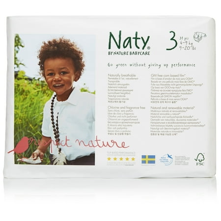 Naty by Nature Babycare Eco-Friendly Diapers, Size 3, 31 Diapers (Premium Disposable Diapers for Sensitive Skin)