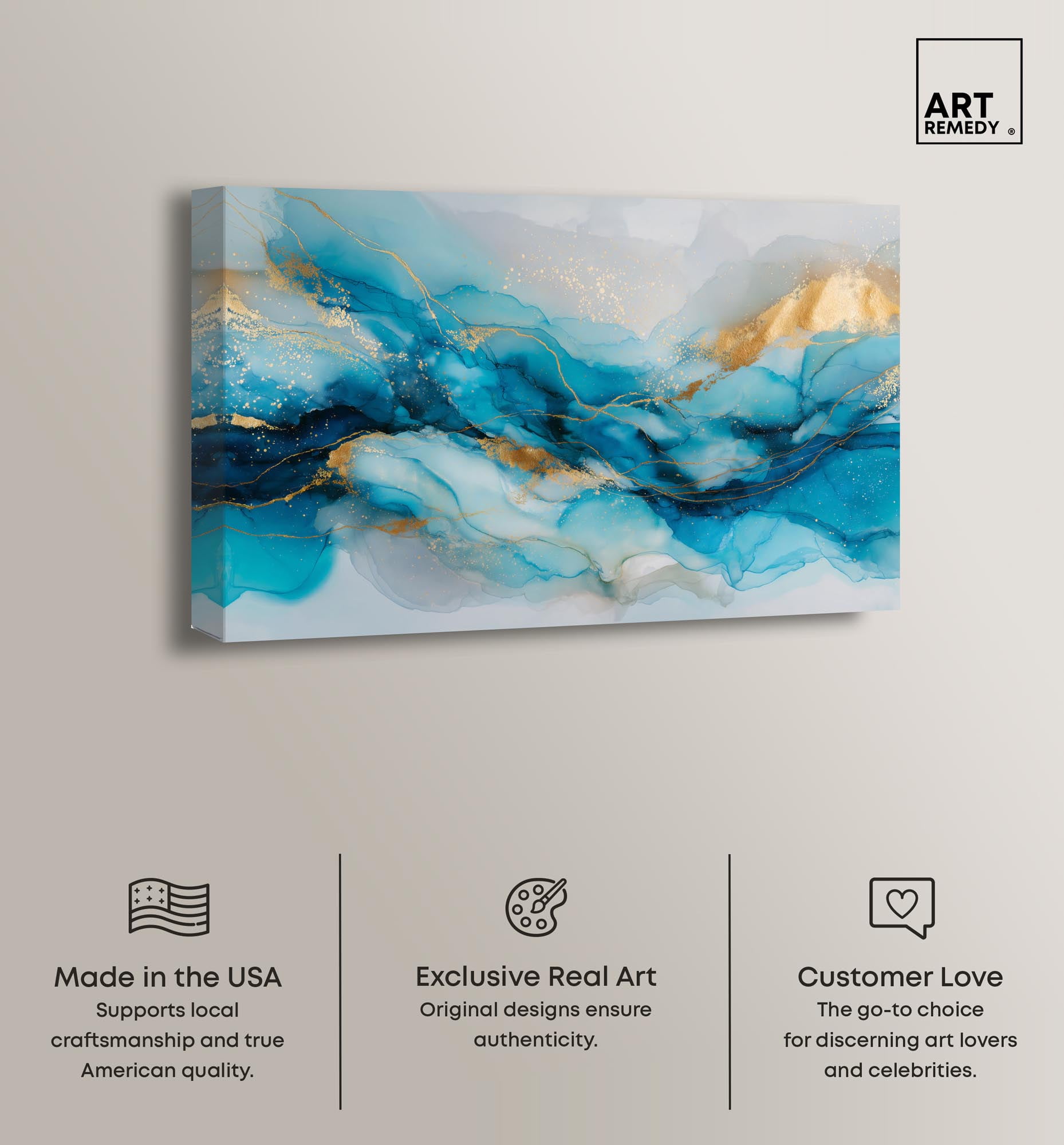 Ethereal Blue and Gold Canvas Abstract Wall Art by Art Remedy, Gallery Wrapped, 54 x 36