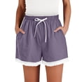thumbnail image 2 of ShiShine Summer Linen Shorts for Women Elastic Waist Drawstring Casual Crochet Lace Hem Beach Pants with Pockets, 2 of 8