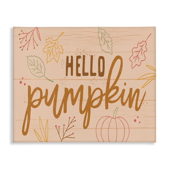 Stupell Industries Shabby Chic Hello Pumpkin Patterned Botanicals Autumn Phrase Design Canvas Art, 20 x 16, by Nina Seven