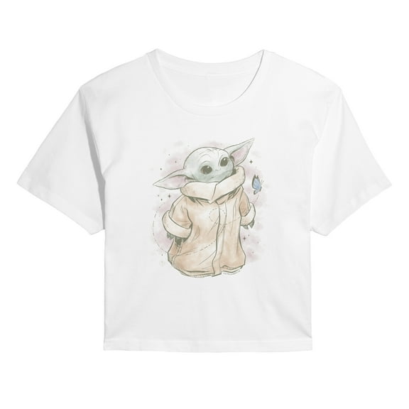 Star Wars - The Mandalorian Grogu Tonal Washed   - Juniors Cropped Short Sleeve Graphic T-Shirt