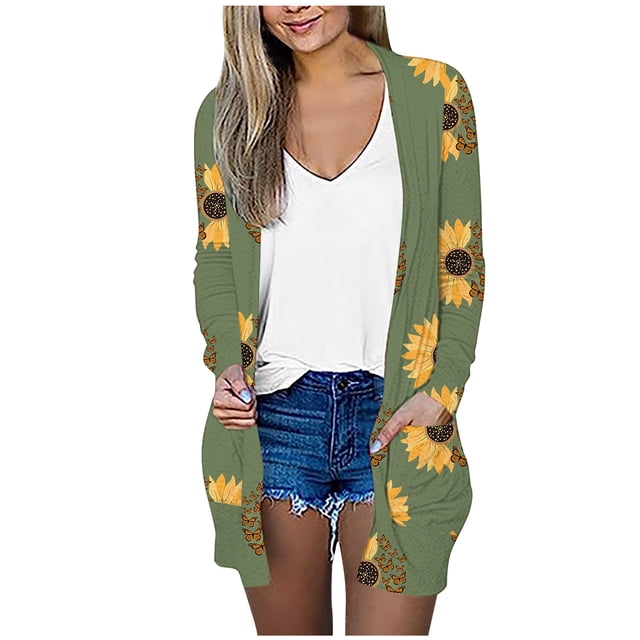 CEHVOM Femmes à la Mode Manches Longues Col Rond Imprimé Floral Cardigan Veste Dégagement