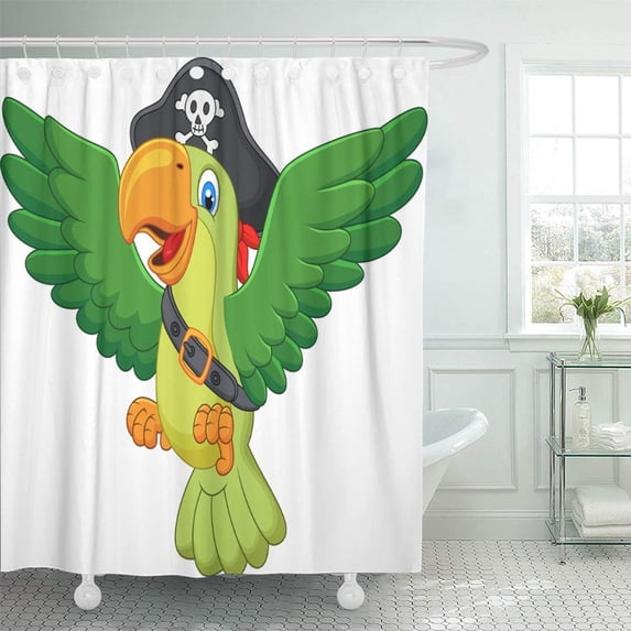 KSADK Green Fly Cartoon Pirate Parrot Animal Mascot Cute Fun Character Claws Expanded Shower Curtain Bath Curtain 60x72 inch