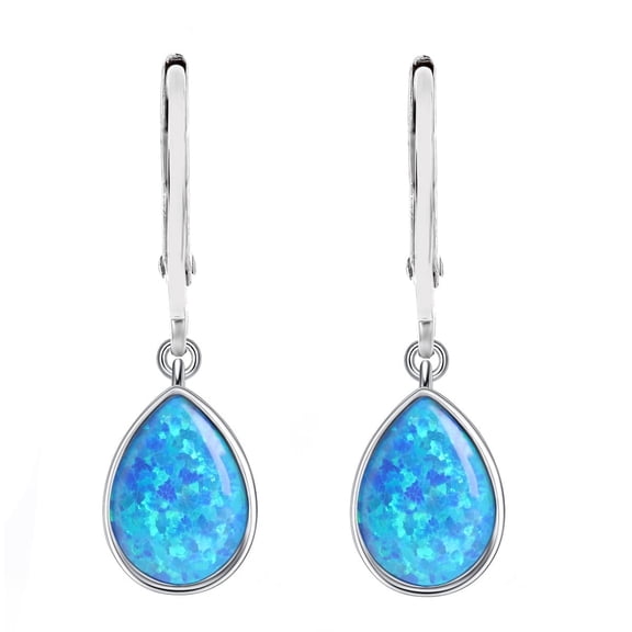 Gemschest Sterling Silver Blue Teardrop Created Opal Dangle Earrings for Women