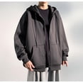 thumbnail image 3 of LpwkSSA Men's Cardigan Hooded Jacket Solid Color Quilted Zipper Long Sleeve Drawstring Windproof Outcoat with Pocket Trendy Loose Workout Coat Gray XL, 3 of 6