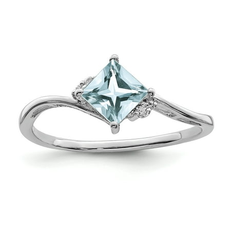 Aquamarine Ring Band - 925 Sterling Silver Diamond Blue Aquamarine Square Band Ring Size 8.00 Gemstone