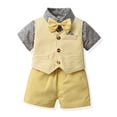 thumbnail image 2 of Povozer Boys Cotton Summer Suit Toddler Baby Boy Clothes Suit Gentleman Wedding Outfits Formal Dress Shirt+Bowtie+Suspender for 90,Yellow, 2 of 5