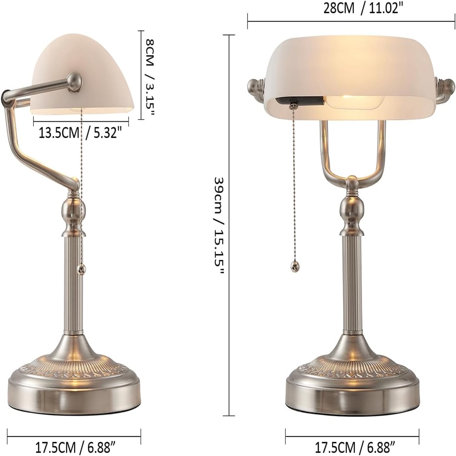 Matted Glass Desk Lamp with Pull Chain Switch Plug in Fixture