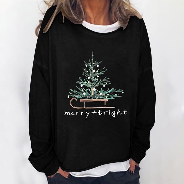 Pntutb Mujeres Imprimir Cuello Redondo Manga Larga Loosen Single Sudadera tops Pullover Blusa Pntutb Pntutb-1340