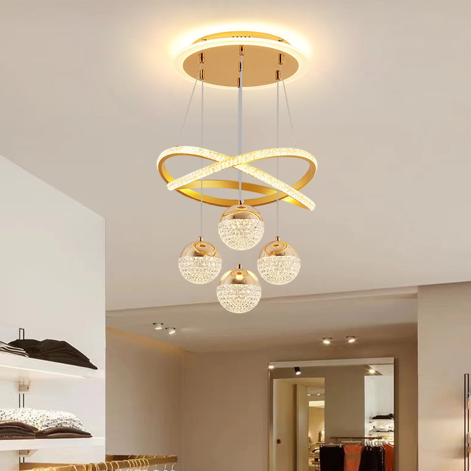 Gold Modern Ceiling Light Fixture 100X40Cm Led Chandelier For Dining Room Living Room Bedroom Stairwell Contemporary Hanging Lamp With Metal Frame Dimmable Lighting For Home Office