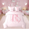 thumbnail image 1 of Erosebridal Teens Monogrammed Bedding Sets Queen Size, Initial R Letter Comforter Sets with Sheets, Pink Bowknot Decor, Reversible, 1 of 1