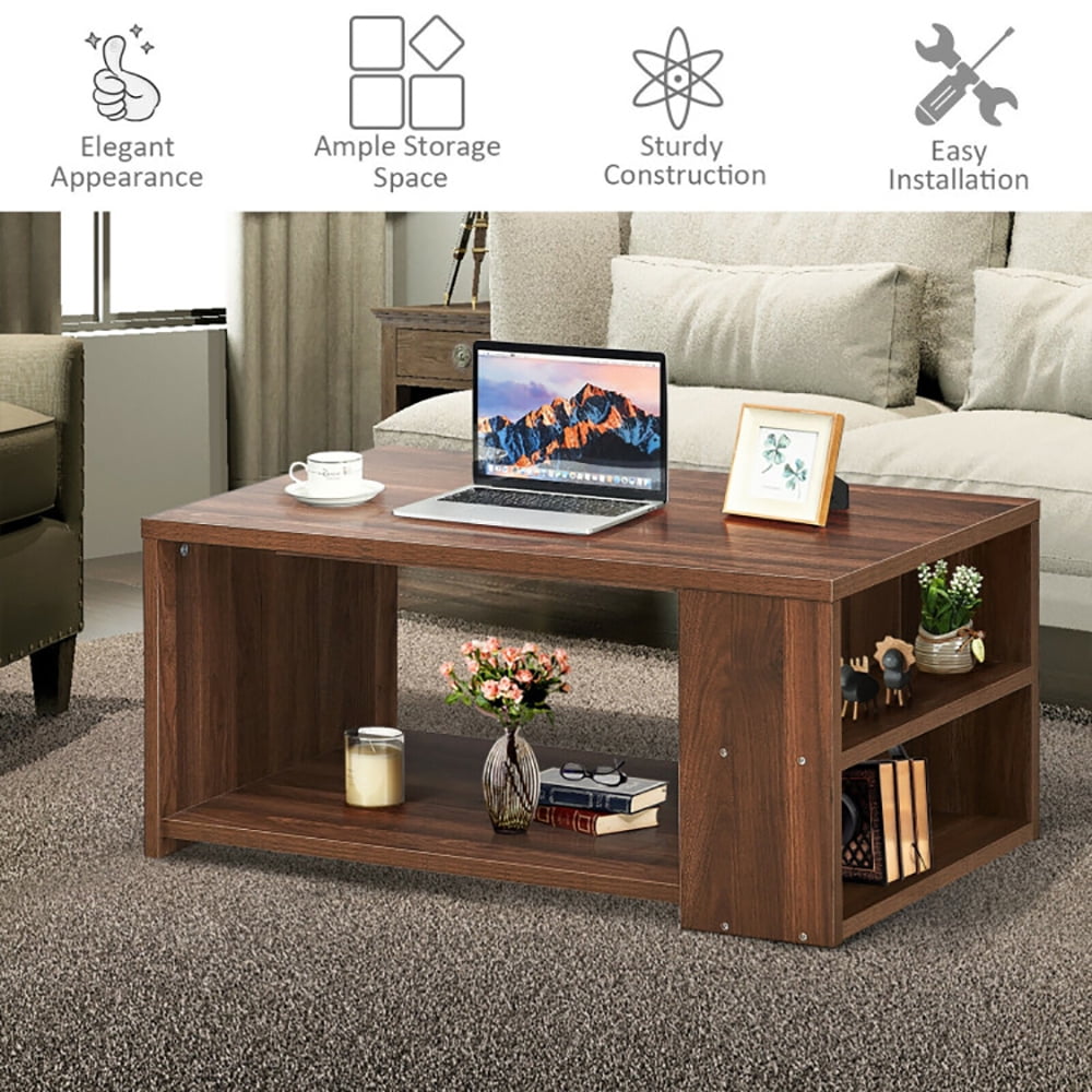 Finihen Coffee Table, Sofa Side Table with Storage Shelves, for Living Room, Reception Room, Office, Walnut Finihen Coffee Table, Sofa Side Table with Storage Shelves, for Living Room, Reception Room, Office, Walnut