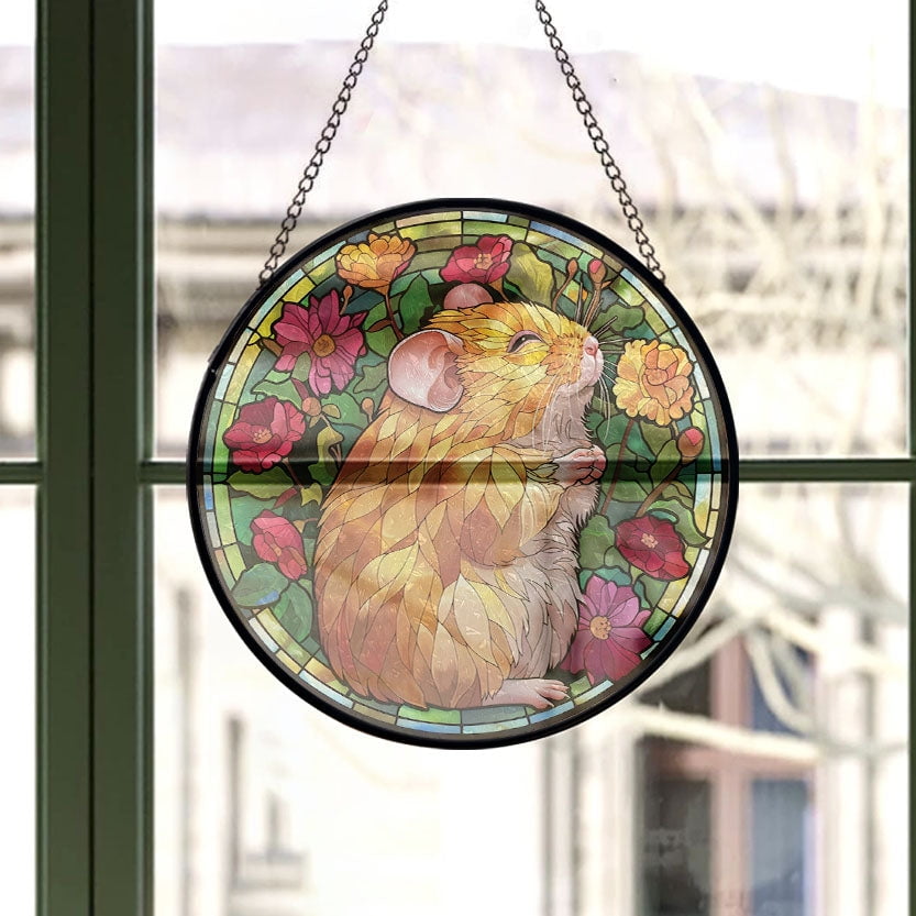 Stained Glass Window Hanging Ecstatic Golden Hamster, Valentine’s Day Decor, Festival Gift Ornament, Christmas Ornament Gift, Mother’s Day Keepsake, Keepsake 2025