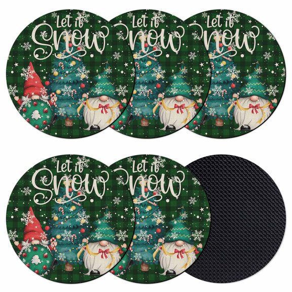 Christmas Tree Coasters Set of 6, Absorbent Coasters for Drinks, Green Gnomes Winter Xmas Snowflake Coaster for Desk Coffee Table Protection, Home Decor House Warming Gifts 4"