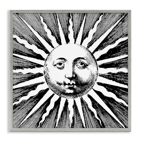 Stupell Industries Eclectic Detailed Sun with Face Gray Framed Giclee Art, 12 x 12, by Lil' Rue