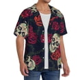 thumbnail image 4 of Vsdgher Roses Skulls Print Men's Wrinkle Free Untucked Cuban Shirt Business Casual Button Down Shirts Short Sleeve Shirt, 4 of 7