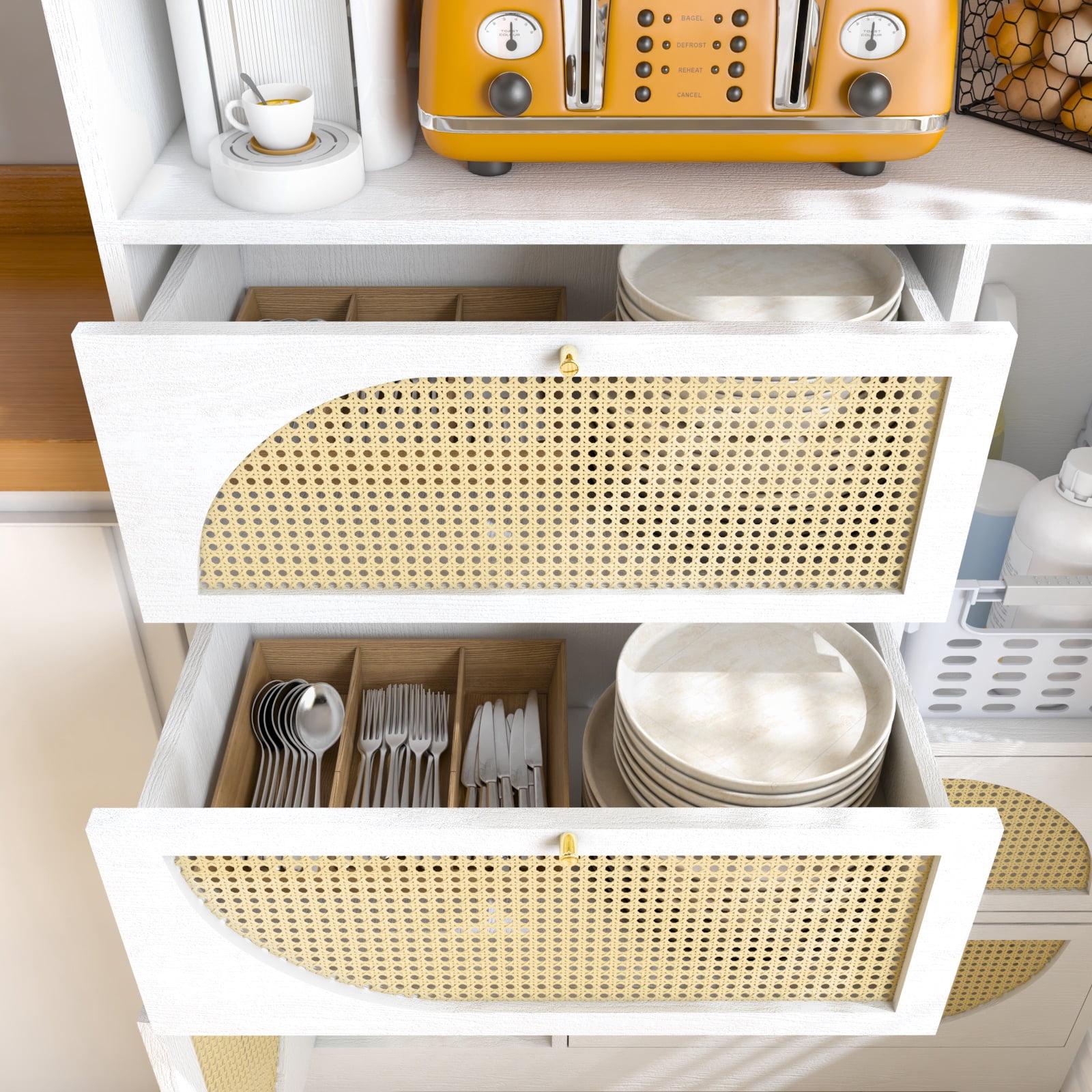 PORKISS Floor Mount Kitchen Pantry Cabinet, 1.8 in, White
