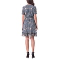 thumbnail image 3 of Vestido de gasa con volantes y mangas cortas A-Line con fruncido floral para mujer XL gris azul, 3 of 6