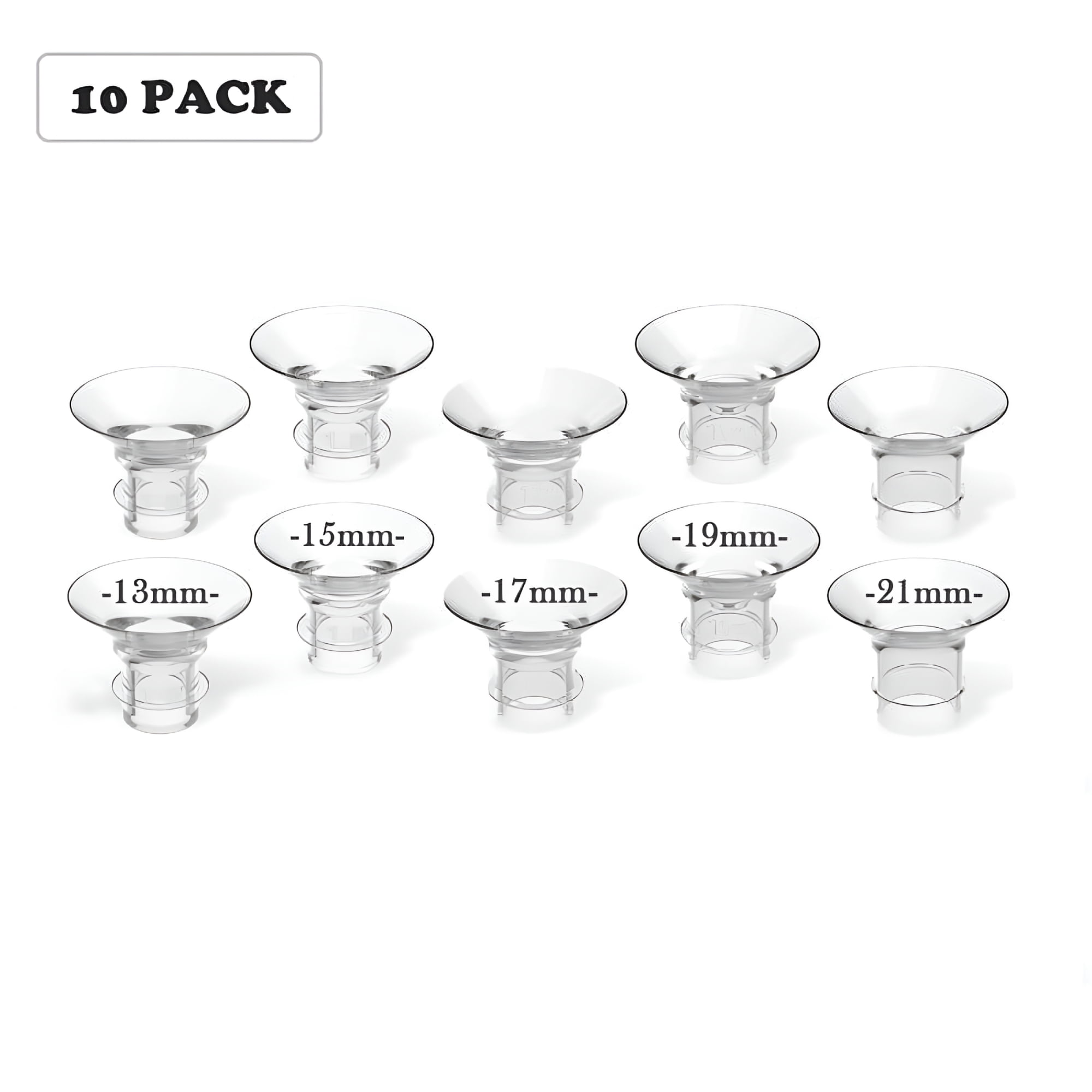 XIRQI 10 PACK Flange Inserts 13/15/17/19/21mm, Suitable for Wearable Pump, Reduce 24mm Tunnel Down to Correct Size, 2PCS Per Size