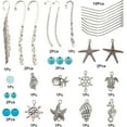 thumbnail image 2 of DIY 6 Set Ocean Metal Hook Bookmarks Making Kit 6pcs Leaf Tibetan Style Alloy Bookmark with Starfish Shell Alloy Pendants Turquoise Beads for DIY Book Marks Making4.6inch Long Silver, 2 of 9