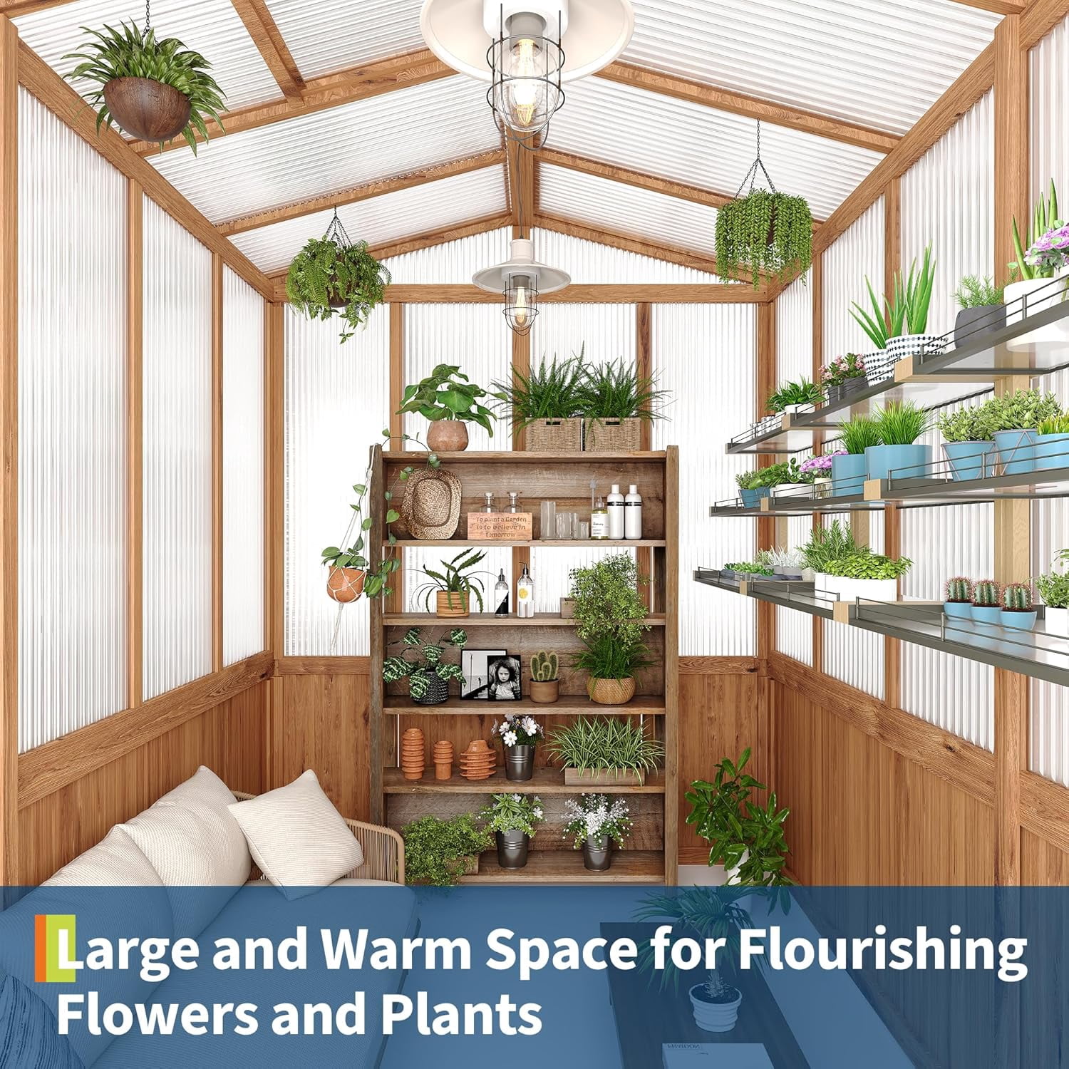 6x10 FT Walk-in Wooden Greenhouse – Cedar Wood Frame, Clear Polycarbonate Panels, Roof Vent, Outdoor Wood Greenhouse for Garden, Backyard & Patio