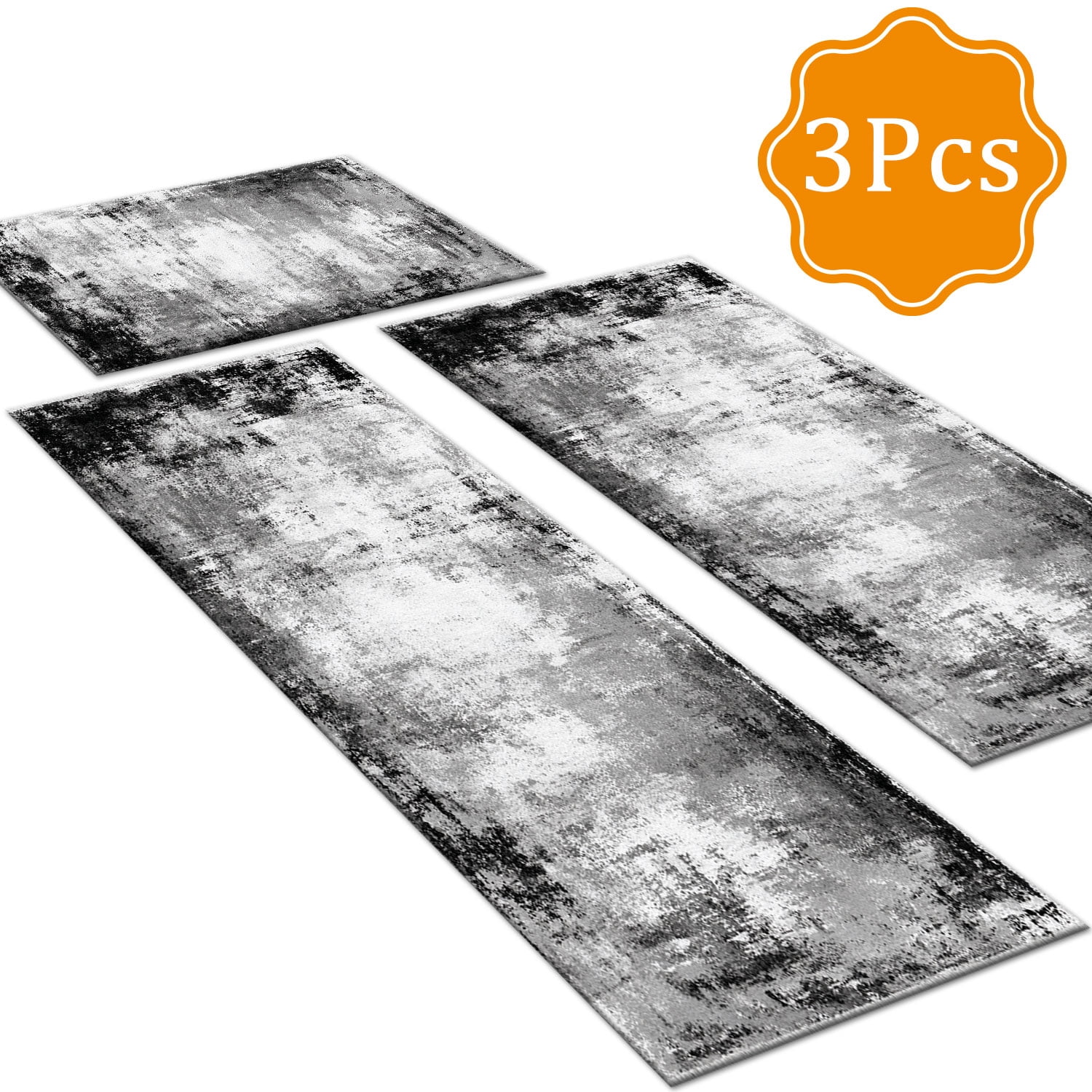 3 Piece Kitchen Rug Set, Non-Slip And Washable, Abstract Pattern Kitchen Hallway Rug, Soft And Comfortable, Suitable For Sinks, Floors, Entrances, Hallways and Bathrooms
