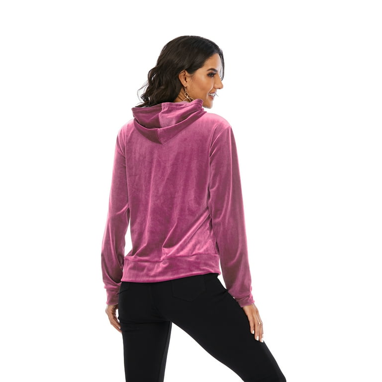 FANNYC Women s Loose Casual Velour Tracksuit Hoodie Sweatshirt Sweater Running Activewear Long Sleeve Jogging Sports Jacket Coat Top Black Blue