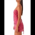 thumbnail image 3 of Vestido Corto Sin Mangas con Lentejuelas y Brillantes Diamantes de Imitación para Mujer, con Escote en V Profundo y Espalda Descubierta, Ideal para Fiestas Rosa Roja M, 3 of 7