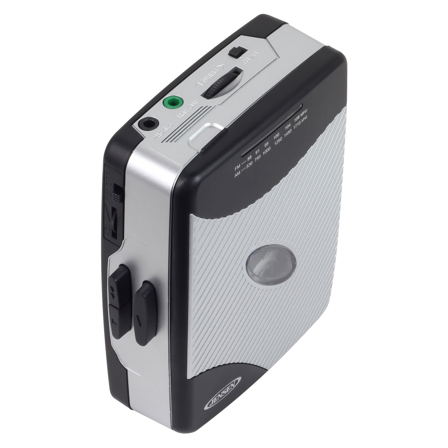 JENSEN Portable Stereo Cassette Player with AM/FM Radio and Earbuds, SCR-75 (Silver/Black), SCR-75-SB
