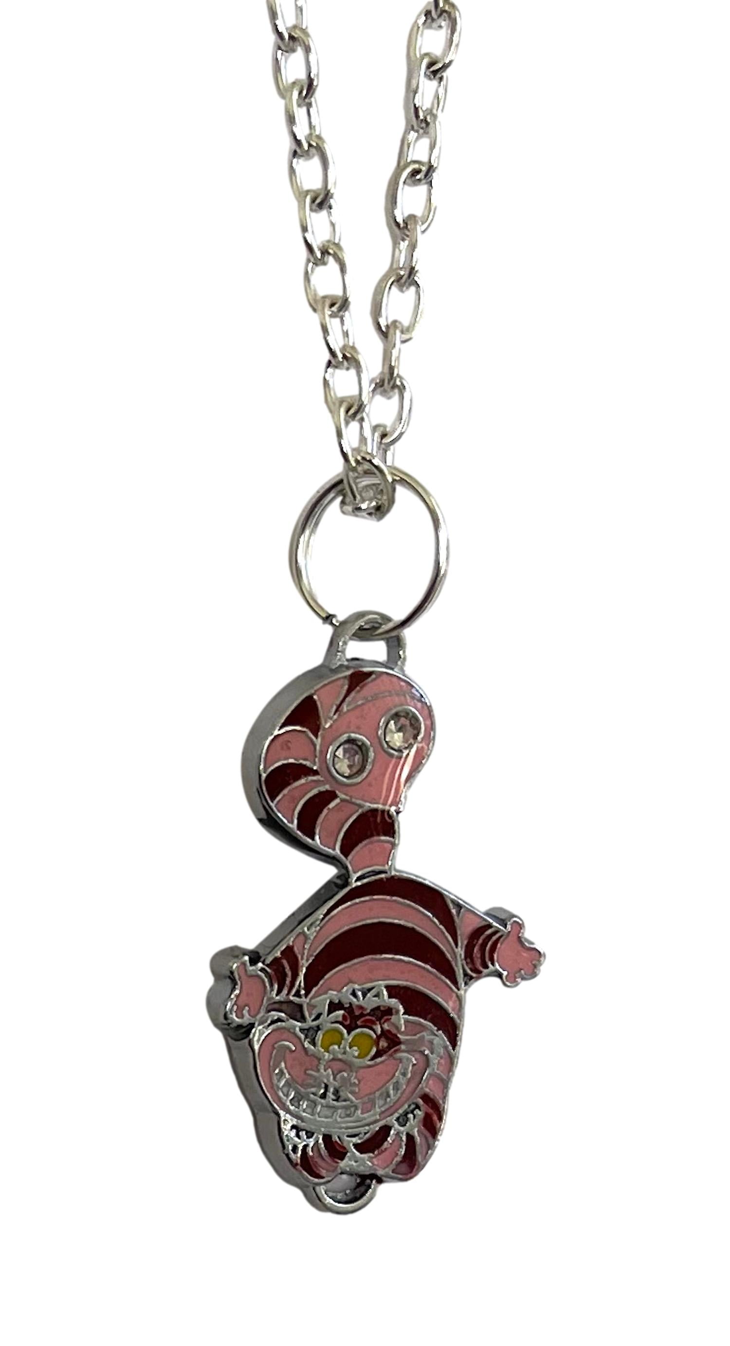 Alice In Wonderland Pink Enamel Pendant  On 20 Inch Necklace.