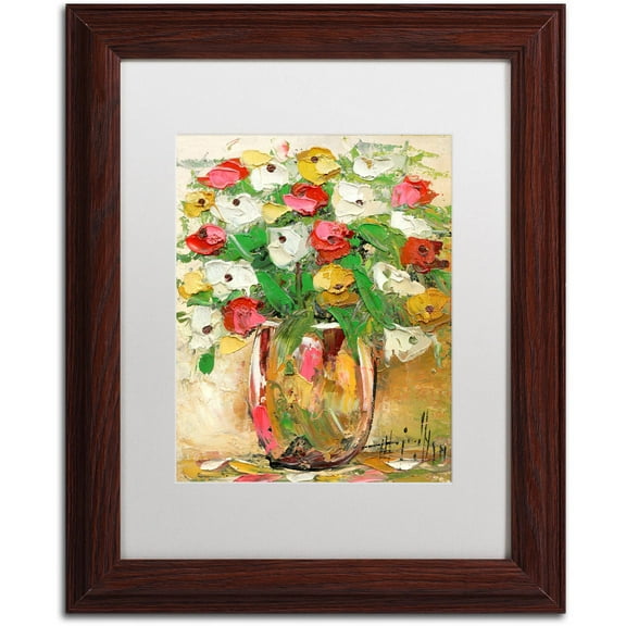 Trademark Fine Art "Spring Flowers in a Vase 7" Canvas Art by Hai Odelia, White Matte, Wood Frame