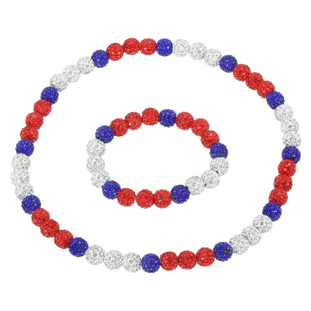 Conjunto de Collar y Pulsera de Béisbol Uxcell, Collar de 18" y Pulsera de 7.5" (Rojo Azul Blanco, Paquete de 2)