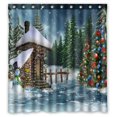 thumbnail image 1 of ABPHQTO Fairy Cottage Snowman Christmas Trees Cortina de ducha de poliéster impermeable y ganchos 160x180 cm, 1 of 1