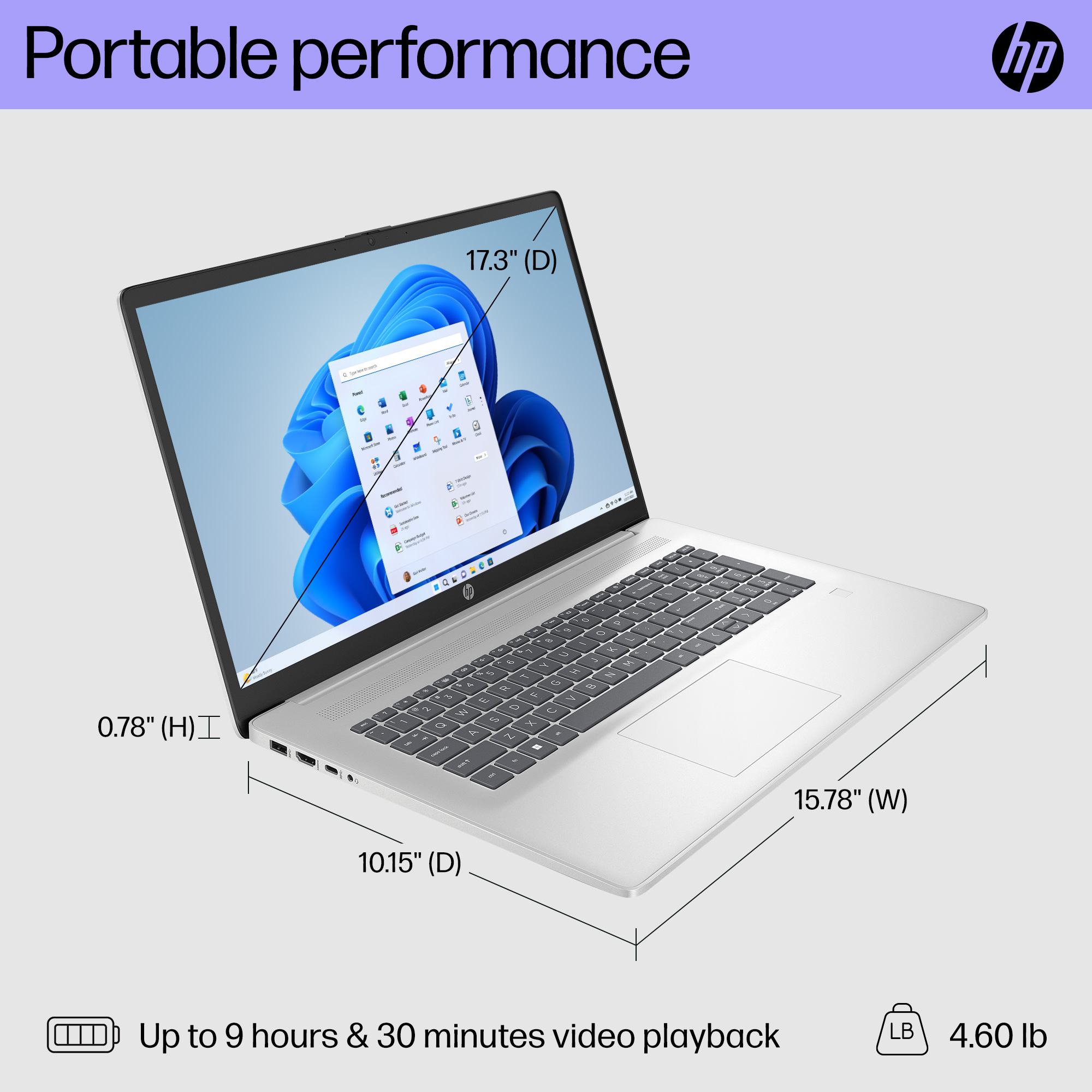 HP 17.3" FHD Laptop, Intel Core i3-N305, 8GB RAM, 256GB SSD, Windows 11 Home, 17-cn3034wm - image 5 of 11