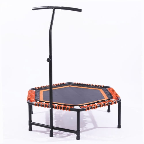48" Mini Rebounder for Adults with Adjustable Handle Bar, Quiet Bungee Fitness Trampoline, 330lbs Capacity Indoor Outdoor Workout Equipment, Low Impact Cardio & Strength Training for Home Gym, Orange