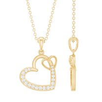 Rosec Jewels Interlock Twin Heart Pendant - Natural Diamond Pendant for Women (0.25 CT), 10K Yellow Gold