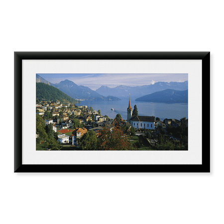 Framed Art Print, VillageWeggis & Lake Vierwaldstattersee by Panoramic Images, 11-7/8" x 17-7/8"