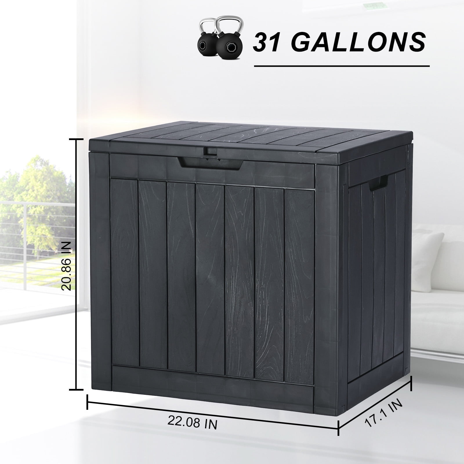 Gianna 31 Gallon Resin Deck Box, Waterproof UV Resistant Outdoor Storage Box for Garden, Indoor，Wisteria Black
