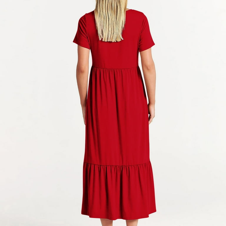 Womens Summer Casual T Shirt Dresses Short Sleeve Swing Dress