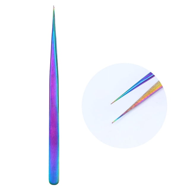 Pince à Épiler Antistatique Courbée Droite Arc-en-Ciel Acier Inoxydable Précision Strass Outil de Manucure pour Sourcils Cils