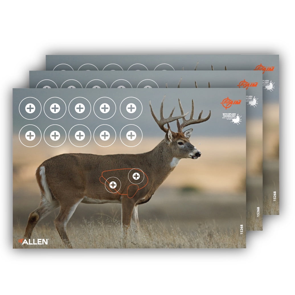 Ez Aim Splash Reactive Paper Shooting Targets by Allen Company, Whitetail Target, 24"W x 13"H, 3-Pack, Multi-Color, 2 Pack